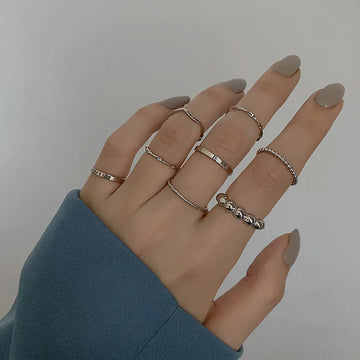 Daiiibabyyy 8Pcs Fashion Jewelry Rings Set Hot Selling Metal Hollow Round Opening Women Finger Ring for Girl Lady Party Wedding Gifts